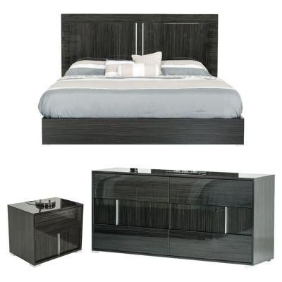 Nova Luxurious Black-Gray Gloss Lacquer Finish Bedroom Furniture Sets