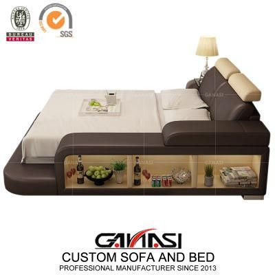 New Trend Armrest Storage Genuine Leather Beds LB8810