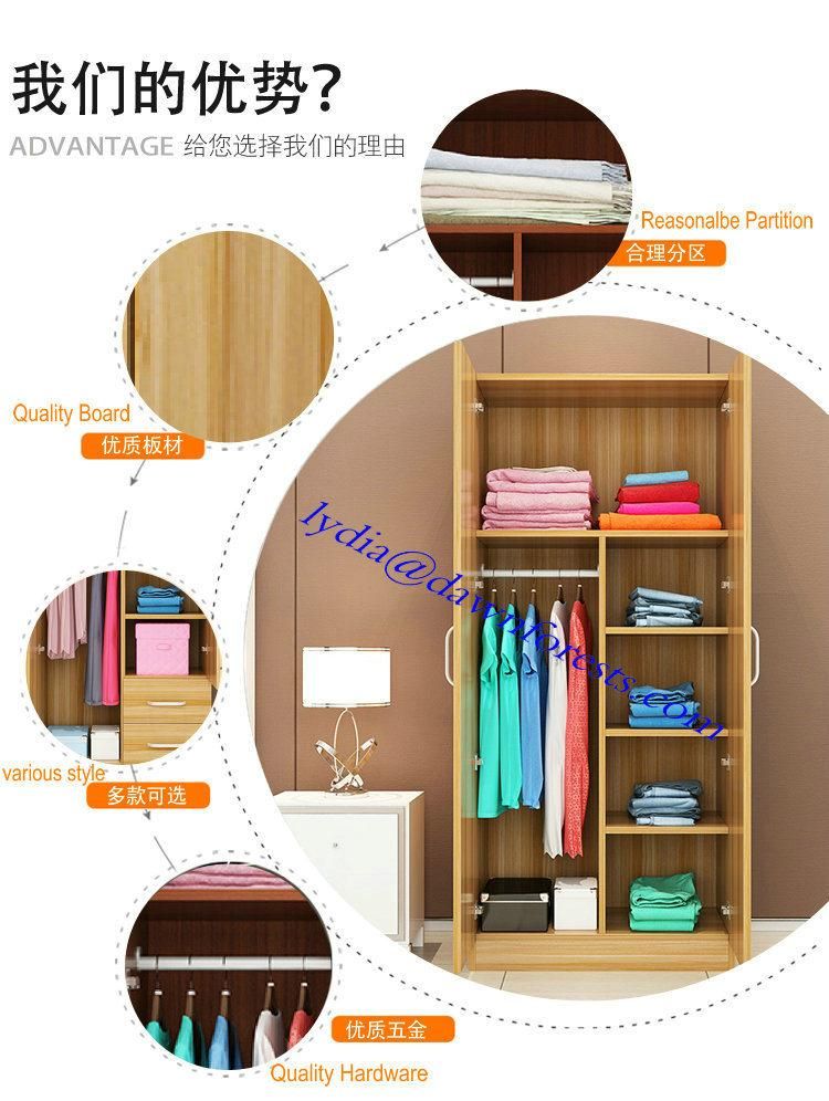 Bedroom Furniture Wooden Panel Melamine Board Three Doors Closet Wardrobe