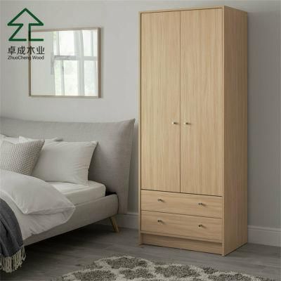 Oak Color Two Doors Two Drawers Closet with Handle