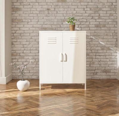 White Color Steel Locker Cabinets Metal File Clothes Storage Lockers High Feet 2 Doors