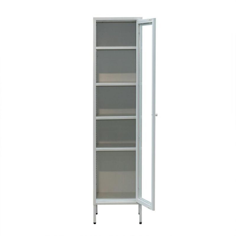 Glass Double Swing Door Steel Storage Cabinet with Adjustable Inner Panels.