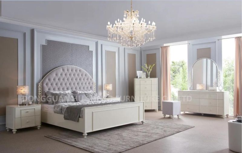 Solid Wooden and MDF Cream White Color Painting Modern Bedroom Furniture