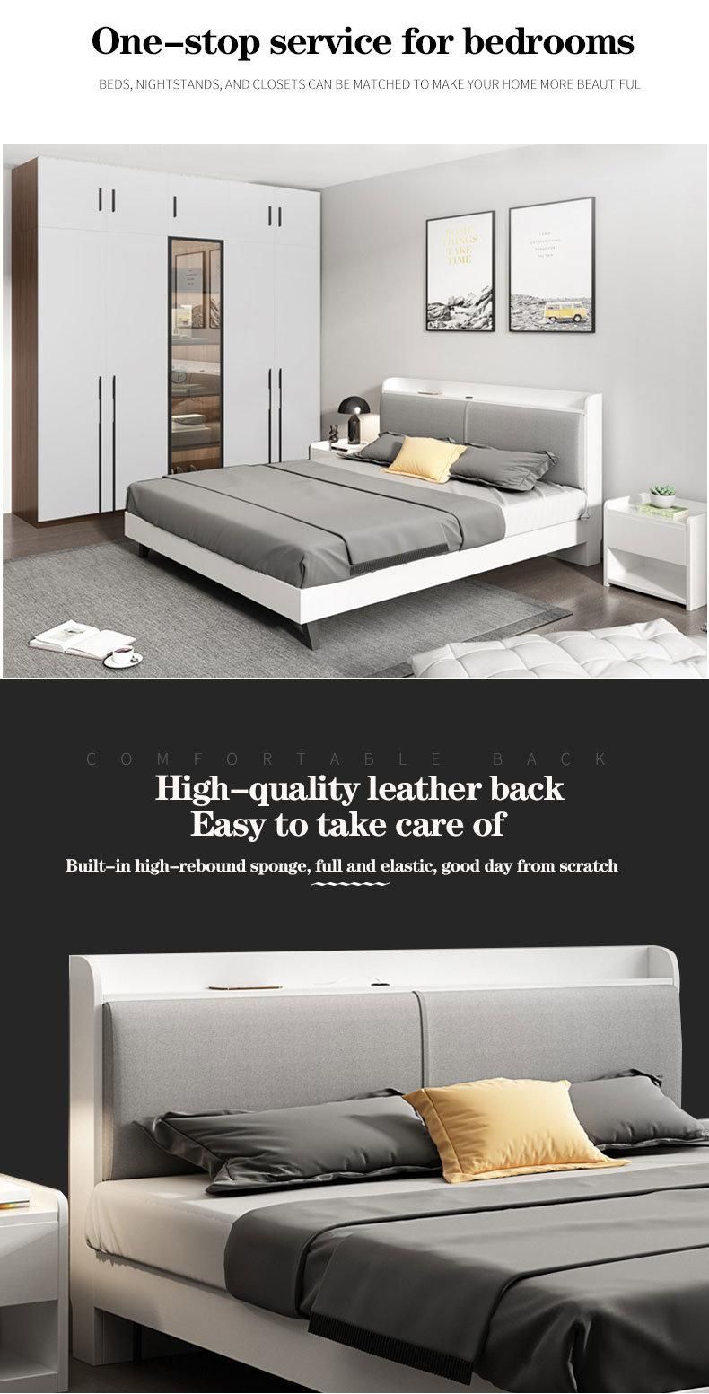 Latest Nordic Designs Home Bedroom Furniture Double Bed with Wood Frame