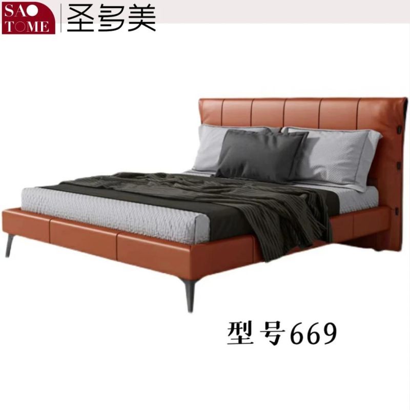 Modern Hotel Bedroom Furniture Hermes Orange Leather Double Bed