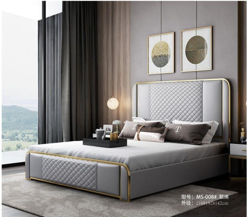 Home Bed Bedroom Furniture King Bed Leather Bed