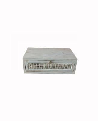 Rattan-Woven Wall Mounted Bedside Table with Drawer