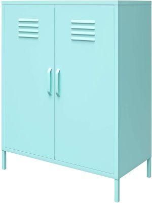 Gdlt 2 Door Metal Locker Storage, Mint Cabinet Sky Blue Steel Short Wardrobe with High Quality