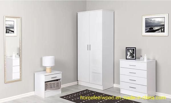 Galaxy White High Gloss Home Furniture Wardrobe Bedroom Set with Fsc (HF-WF312)