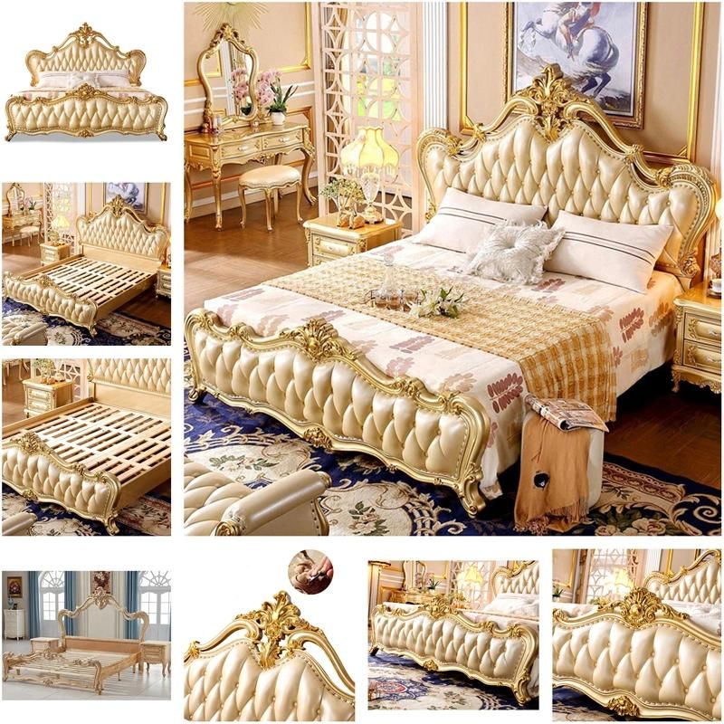 Bedroom Furniture Wood Carved Classic Bedroom Bed with Dresser in Optional Furnitures Color