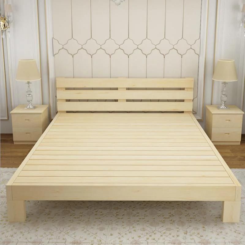 Factory Direct Sale Simple Solid Wood Double Bed 1.8 Pine Apartment Single Bed