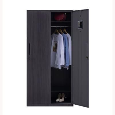 Steel Bedroom Closet Wardrobe Metal Dark Wood Grain Clothes Cupboard Wardrobe for Gym