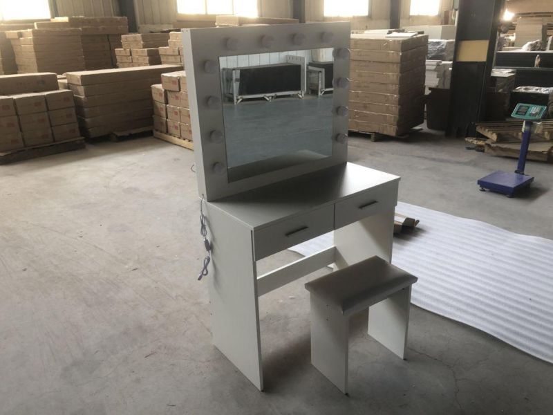 Dresser with Stools and Adjustable Three-Color LED Lights140*80*40cm