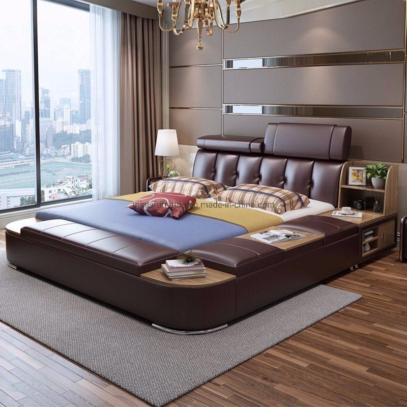 (MN-MB95) Modern Unique Design Bedroom Bed with Recliner/Cabinets/Safe/Bluetooth/Pop-up Desk