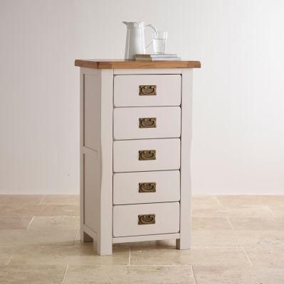 Rustic White Painted Oak Solid Wood 5 Drawer High Chest