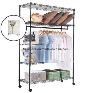 DIY Metal Closet Storage Organizer Garment Rack Heavy Duty Clothes Wardrobe Rolling Clothes Rack with Hanger Bar