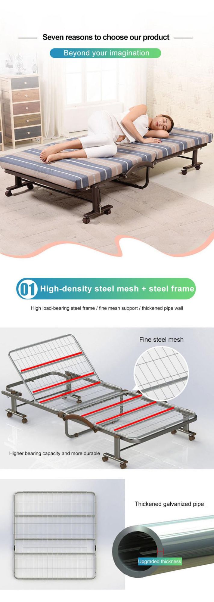 Wholesale Chinese Furniture Extra on Wheels Portable Folding Extra Bed