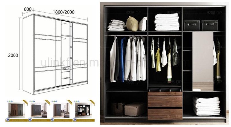 New Design Slide Door Wooden Bedroom Modern Wardrobe with Mirror