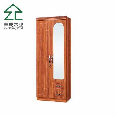 MDF Faced PVC Two Doors Wardrobe with Mirror and Handle
