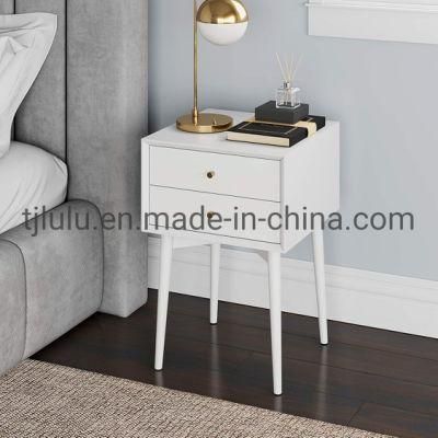 Home Furniture Luxury White Nightstand Cabinet Storage with Drawer Solid Wood Bedside Table Bedroom Set Wooden Furniture