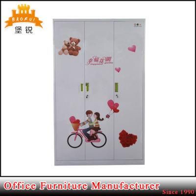 Bedroom Furniture Cheap Iron Steel Almirah Metal 3 Doors Wardrobe