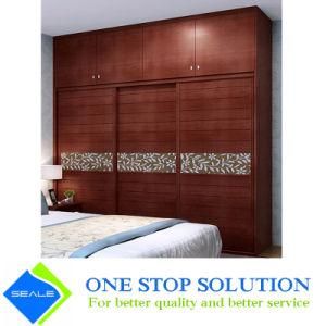 Red Wood with Decorative Pattern Sliding Door Wardrobes Furniture (ZY 2044)