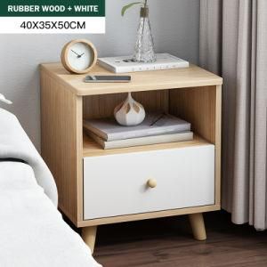 Unique Design Round Natural Veneer Bedside Table Khaki Paint Night Stand 1 Drawer Wooden Nightstand