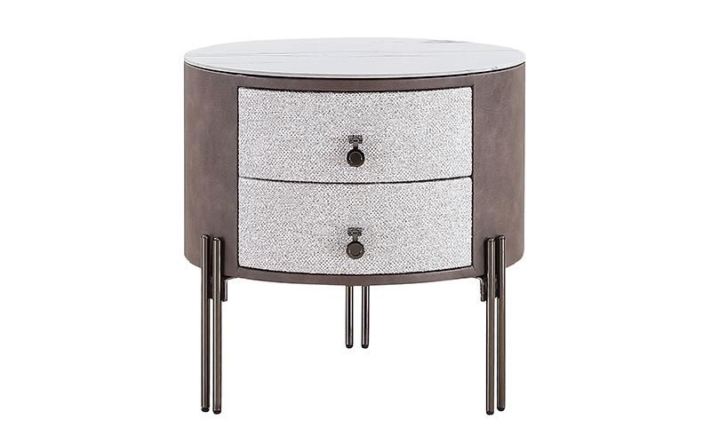 Zhida Home Furniture Bedroom Minimalism Nightstand Modern Bedside Table Villa Living Room Round Wooden Upholstered Side Table Cabinet