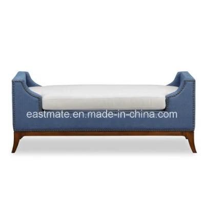 Custom Hotel Furniture Blue Tufted Fabric White Upholstered Bed Foot Stool