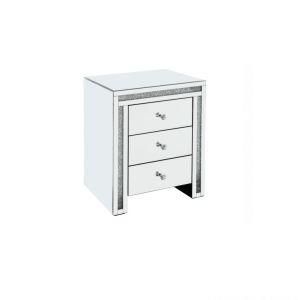 Modern Contemporary Hotel Luxury Bedroom Range Interior Furniture Silver Crushed Diamond Mirrored Beside Table 3 Drawers Nightstands