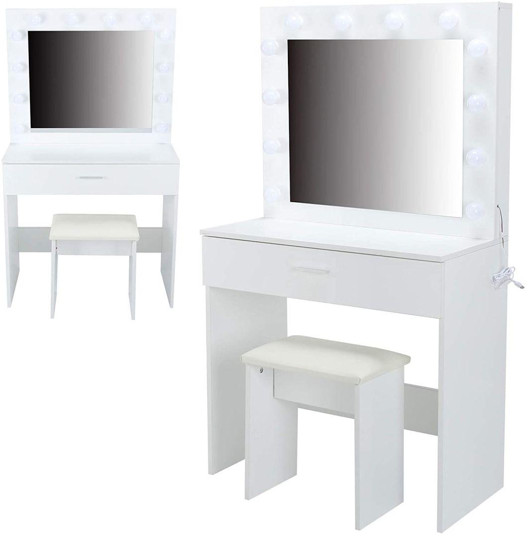 Bedroom Furniture Three-Color LED Light Dressing Table with Stool