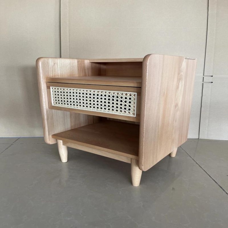 Home Furniture with Beech Wood Rattan Bedside Table