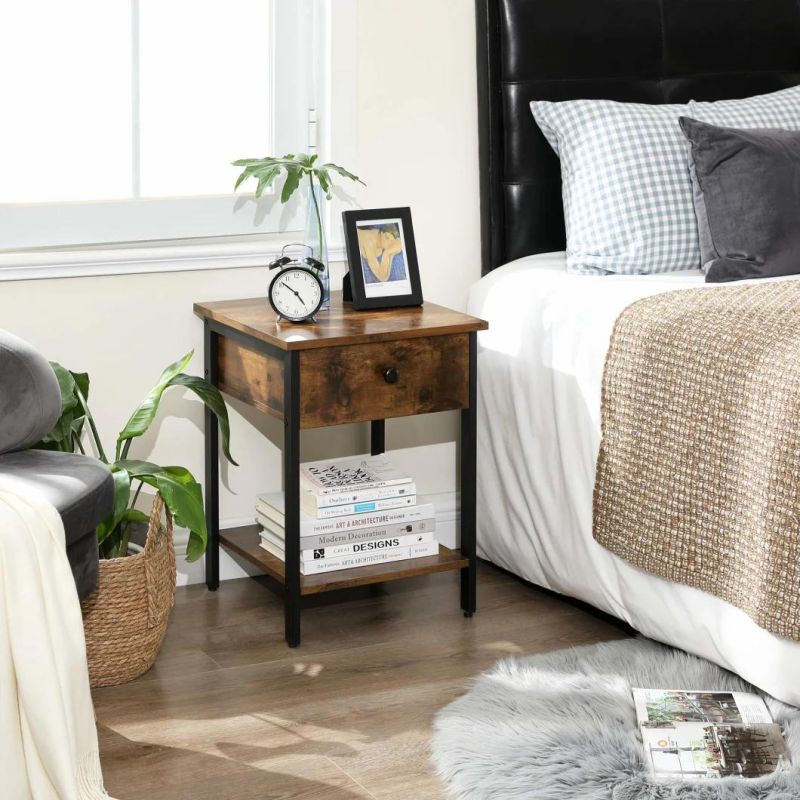 Nova Industrial Style Easy Assembly Bedroom Table End Table Cabinet