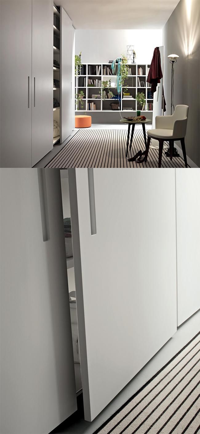White Lacquer Modern Wardrobe Cabinet with Sliding Door