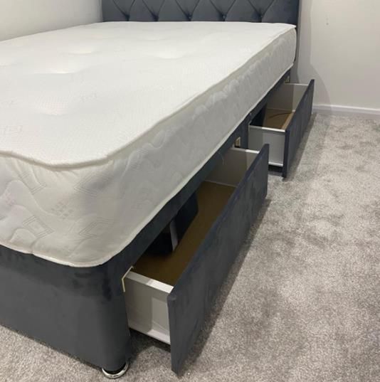 Nova Grey Divan Bed with 2 Drawers and High Headboard