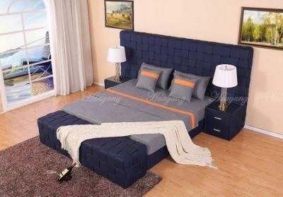 Huayang Modern American Style Beige Color Double Velvet Fabric Californian King Bed Frames Fabric Bed