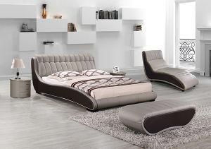 Neoclassic Style Bedroom Furniture Design Leather Vintage Wooden Bed Frame