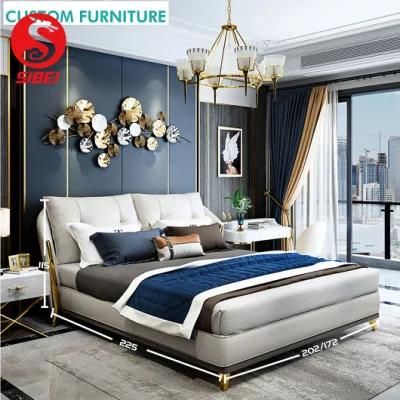 Nordic High Headboard King Size Tufted Velvet Wooden Sleeping Bed Furniture