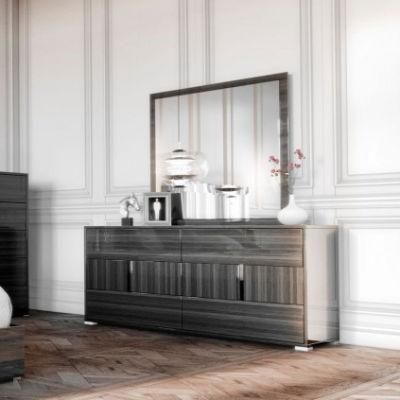 Nova Self-Closing 6-Drawer Dresser with Linear Silver Accents and Rectangular Mirror