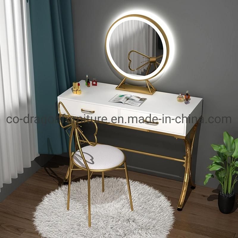 Modern Bedroom Furniture Gold Steel Wooden Dressing Table with Mirror