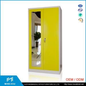 China Supplier 2 Door Yellow Bedroom Furniture Steel Wardrobe with Mirror / Steel Wardrobe