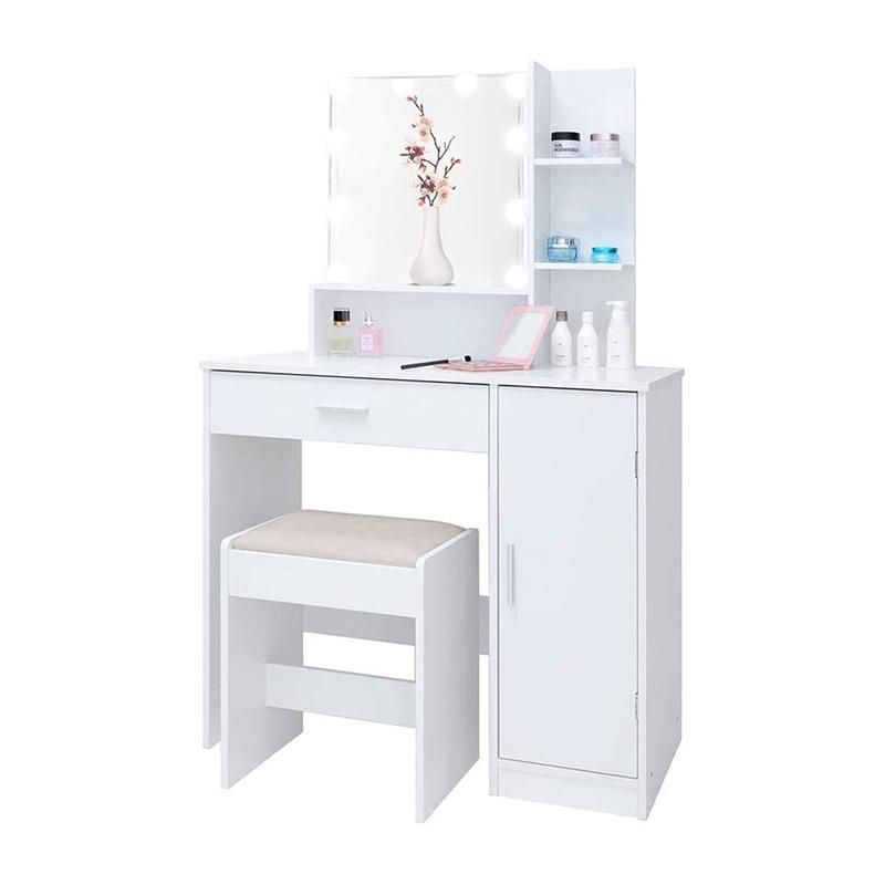 Vanity Table with Cushioned Stool for Bedroom, Bathroom, White