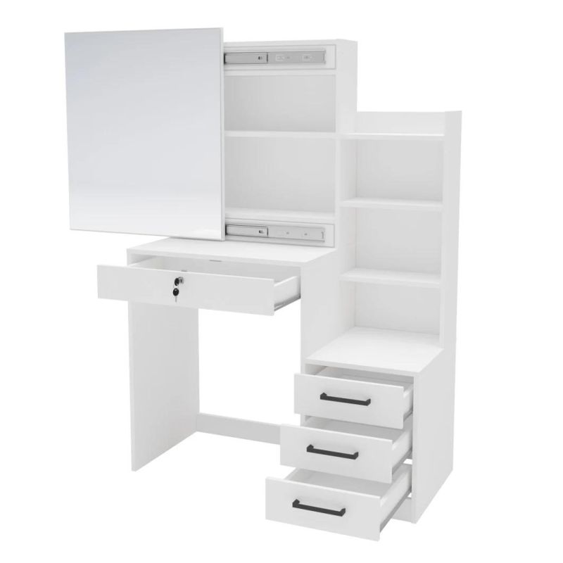 Nova Additional Storage Space 4 Open Shelves White Vanity with Large Sliding Mirror