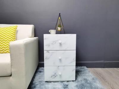 High Quality Modern Elegant Modern White Marble Tempered Glass 3 Drawer MDF Bedside Nightstand