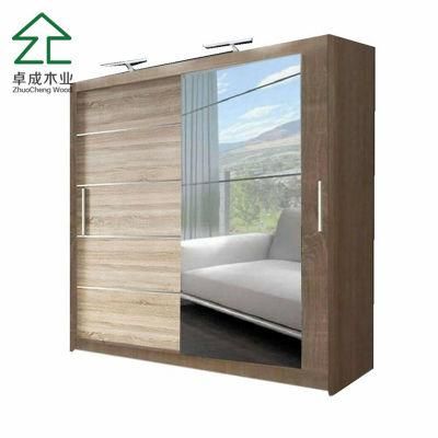 Oak Color Al Frame MDF Core Sliding Door Wardrobe with Mirror