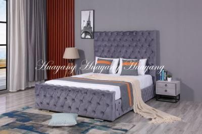 Huayang High Quality Upholstered Queen King Frame Wooden Wide Bed with Headboard Storage Cabinet King Bed