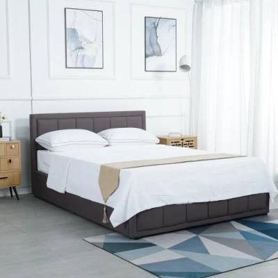 Modern Stylish Fabric Single/Double/King Size Gas Lift Storage Bed Frame with Solid Wood Foot