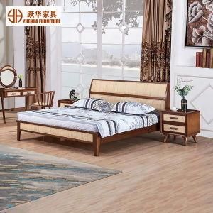 Nordic Solid Wood Bed Bedroom Furniture Simple Rattan Wooden Double Bed
