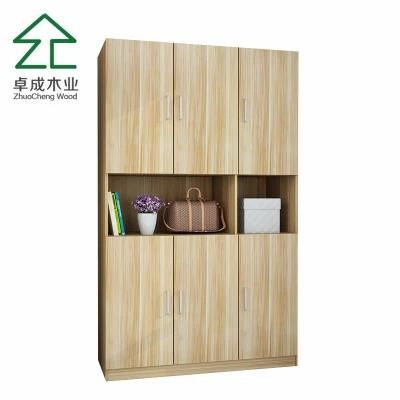 Six MDF Doors Oak Color Wardrobe with Top Cabinet