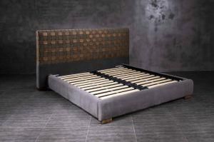 Woven Bedframe Mixed Leather and Canvas